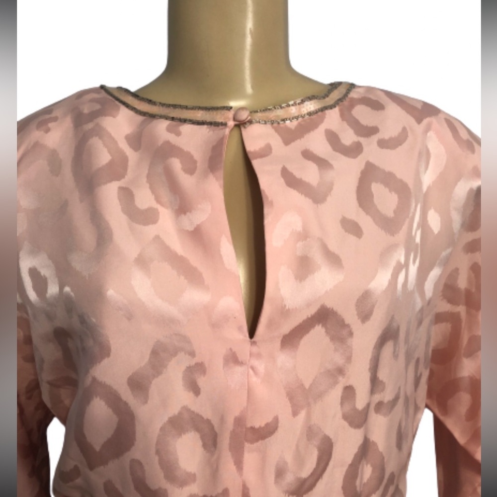 Vintage A.J. Bari Pink Midi dress Scoop neck Sequins trim long sleeves Size 12 - Picture 3 of 10